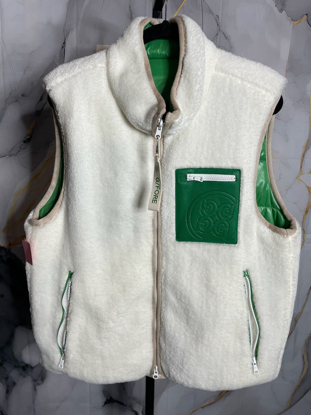 G/FORE Green Faux Fur Reversible Vest Sz. Large RARE